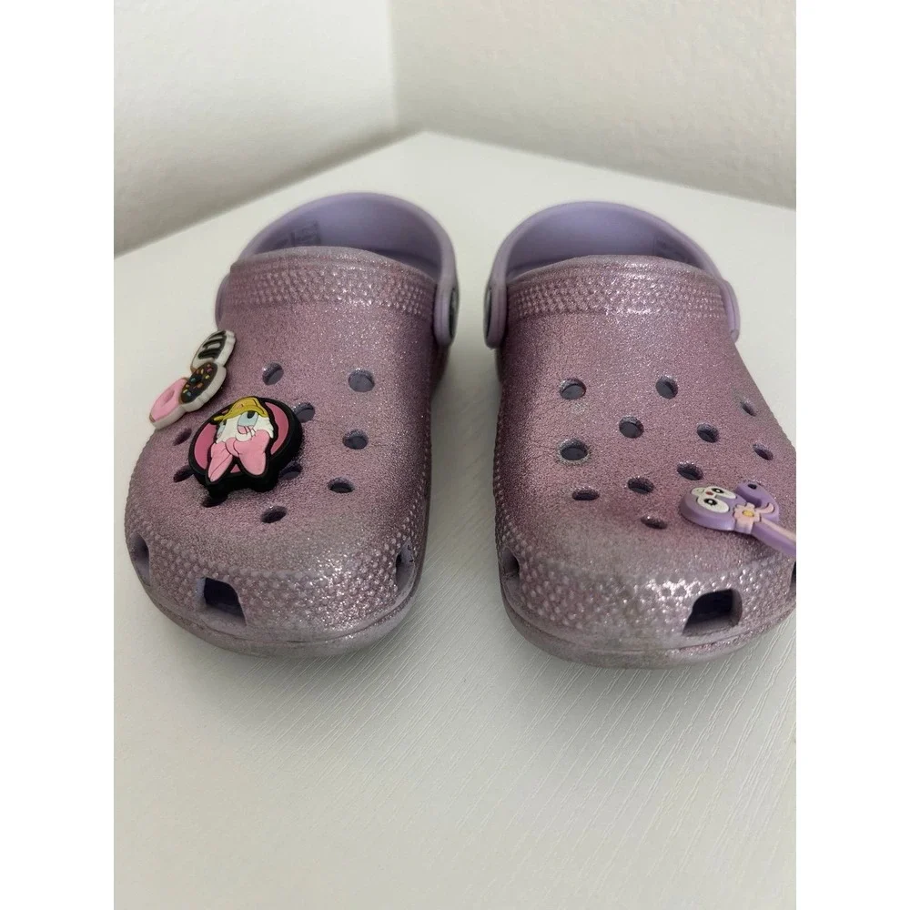 Kids Crocs Purple Glitter Sandals 10c With Charms
